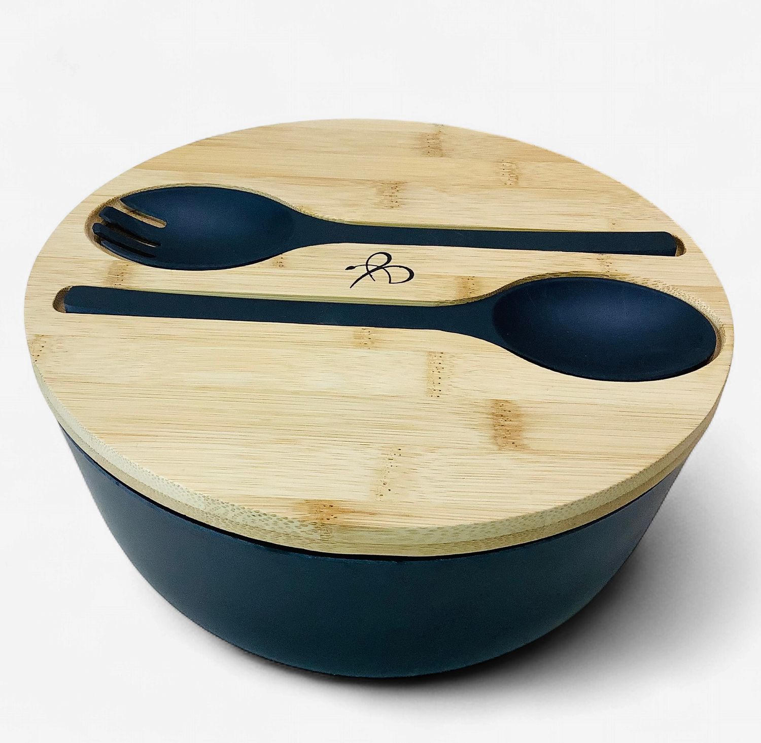 Bright Line Eating Black Eco-Friendly Salad Bowl w/Dual Pupose Bamboo Lid, Tongs Included - RS5750
