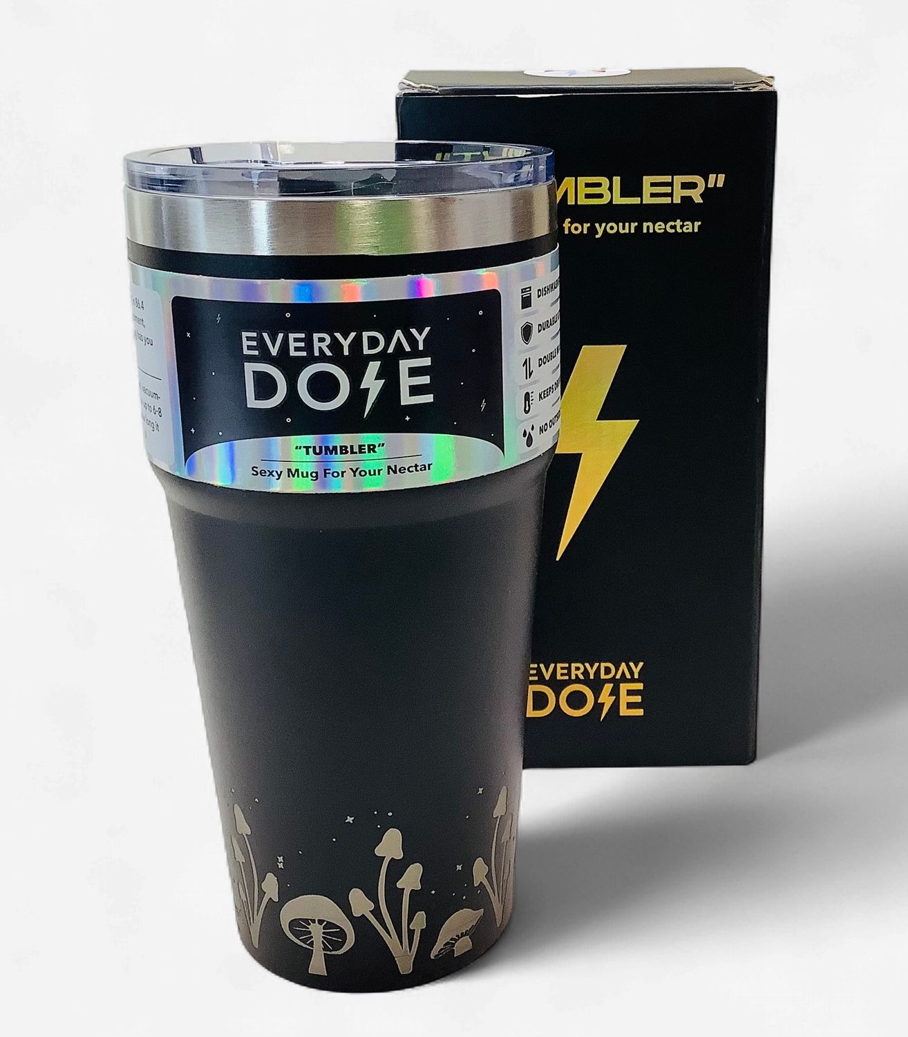 Everyday Dose 16 oz. Tumbler with Mushroom Design, Black/Stainless - RS5781