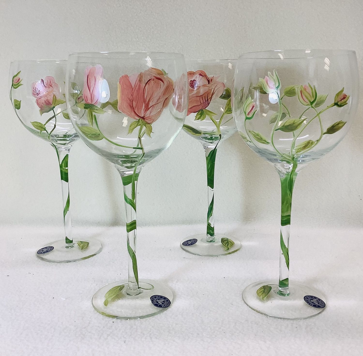 Vintage 14 oz. "Garden Rose" Handpainted Wine Goblets by Block Basics (Set of 4) - RS5790