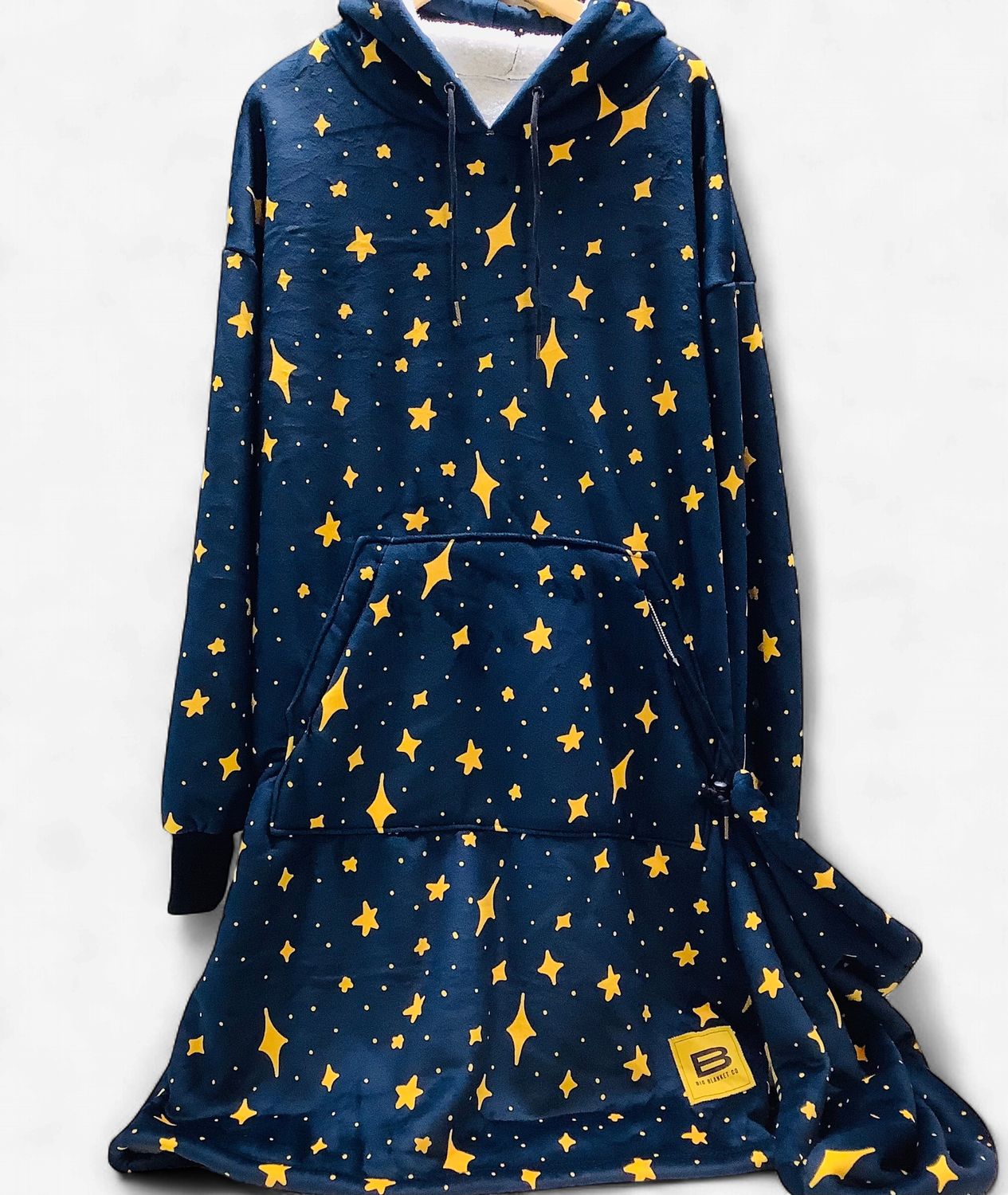Big Blanket Co. Premier Plush Hoodie w/Bag, Navy with Gold Stars - CL2014