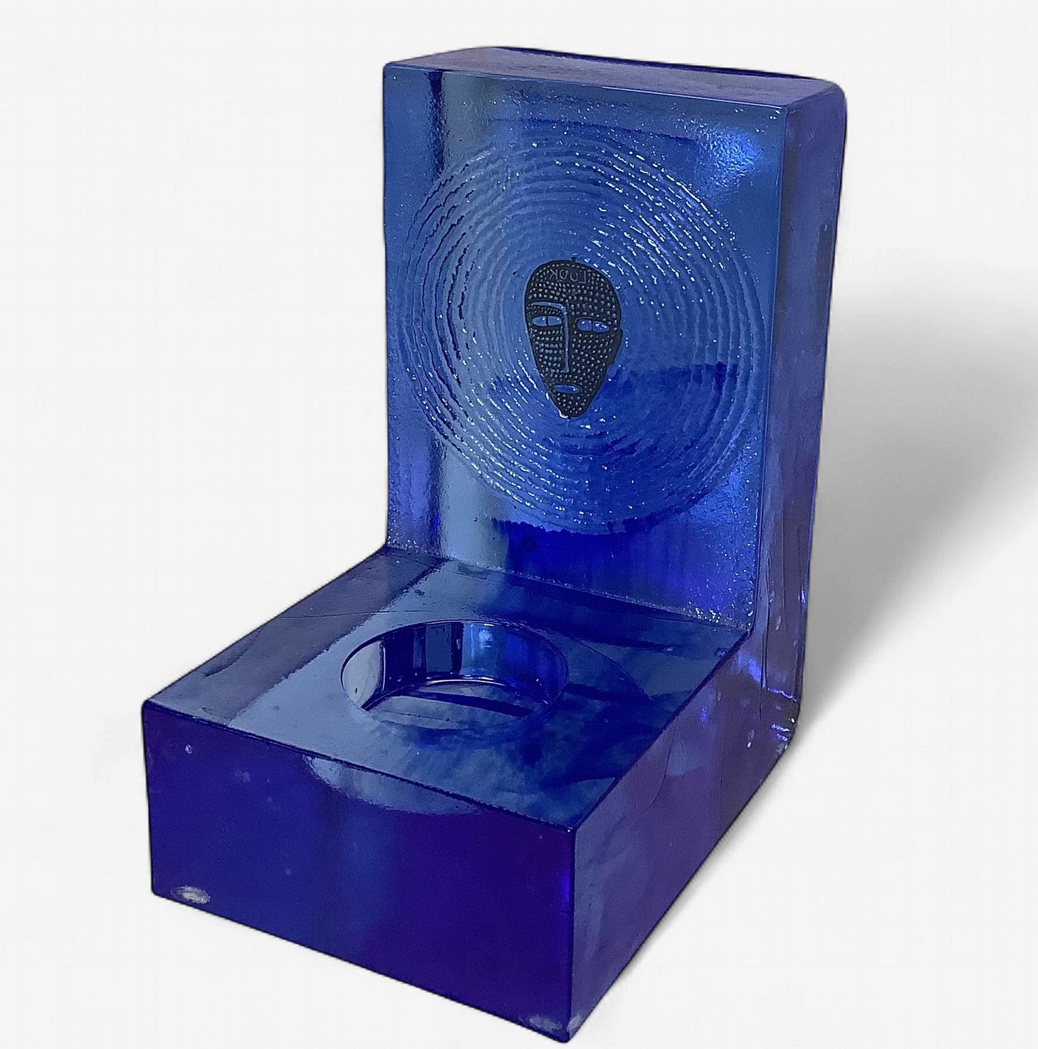 Kosta Boda by Bertil Vallien Blue Art Glass Glass Candle Holder Sculpture "Starlight" - RS5814