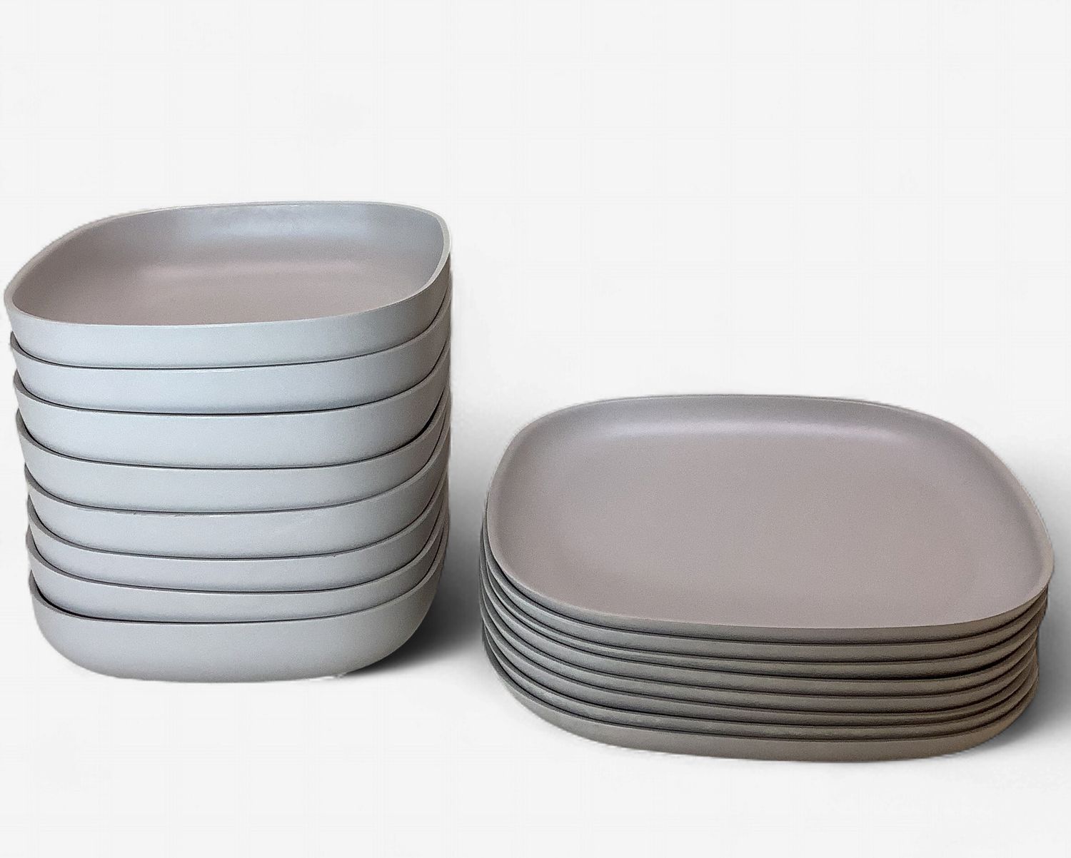 Ekobo Bamboo Fiber Plates &amp; Bowls (Set of 8), Light Gray - RS5788