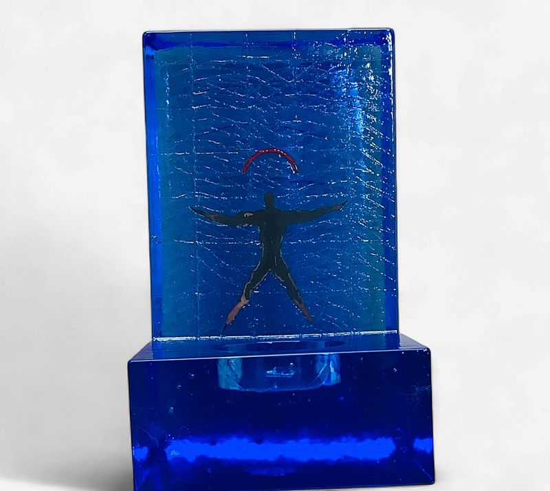 Kosta Boda by Bertil Vallien Blue Art Glass Glass Candle Holder Sculpture "Starlight Dancer" - RS5813