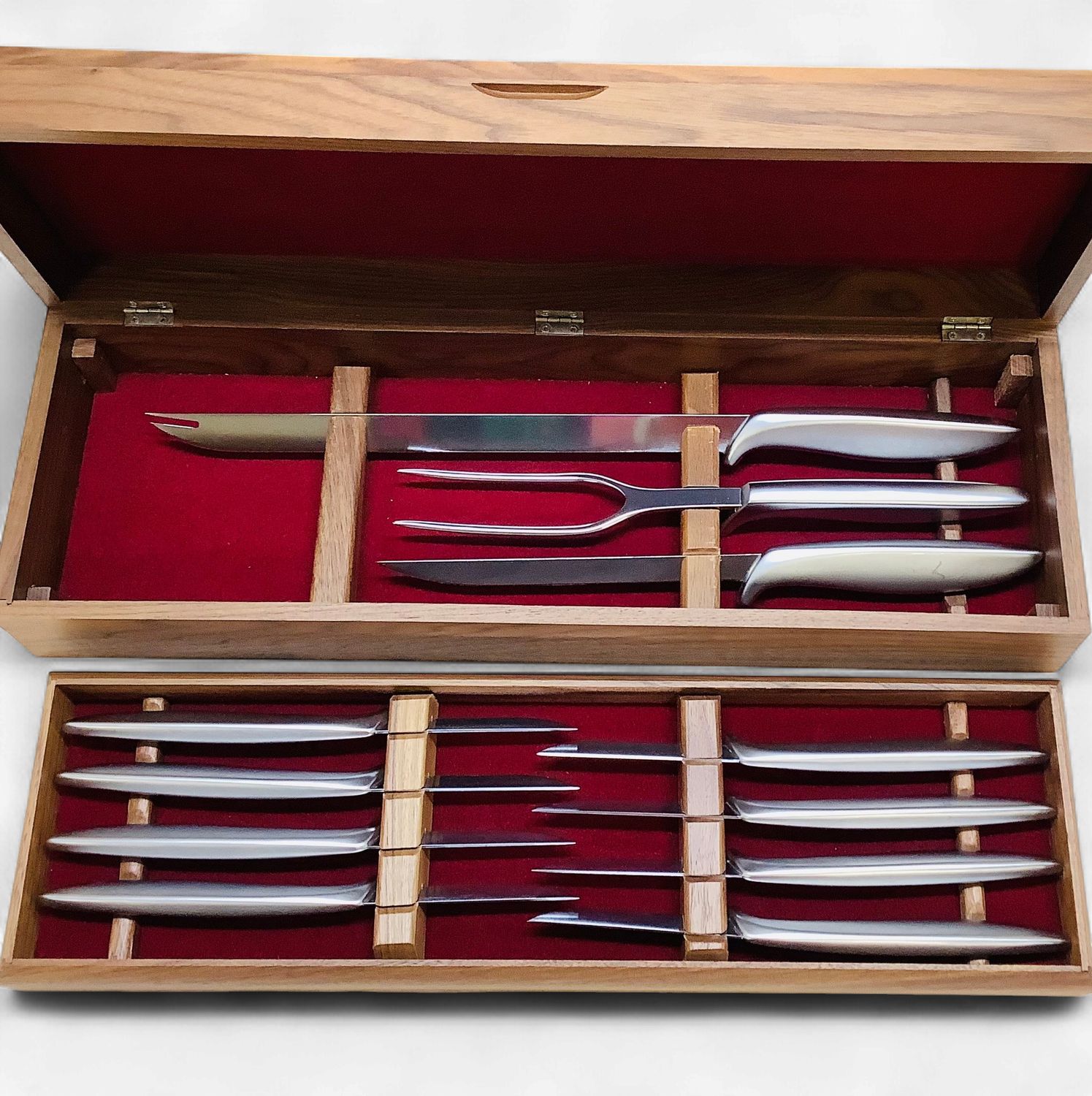Vintage Gerber Legendary Stainless Steel 3-PC Carving Set + 8 Steak Knives in Solid Walnut Case - RS5821