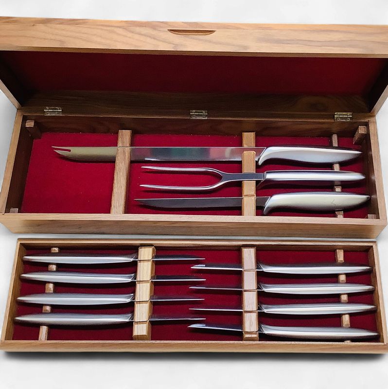 Vintage Gerber Legendary Stainless Steel 3-PC Carving Set + 8 Steak Knives in Solid Walnut Case - RS5821