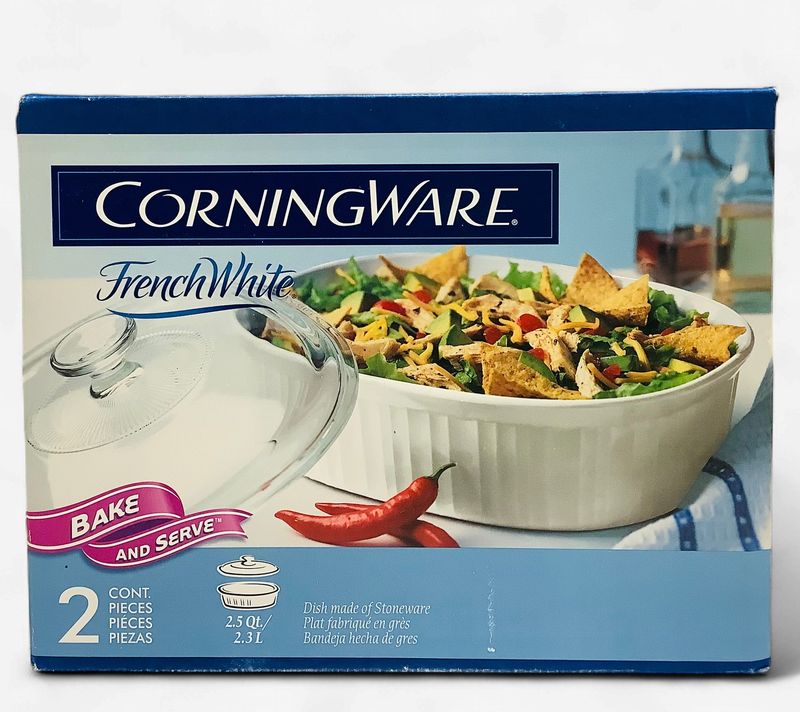 Vintage Corning Ware 2.5 QT French White Bake &amp; Serve F-2 Covered Oval Casserole - RS5818