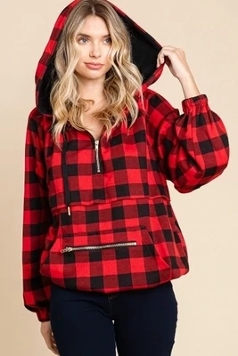 TARTAN PULLOVER JACKET WITH HOODIE