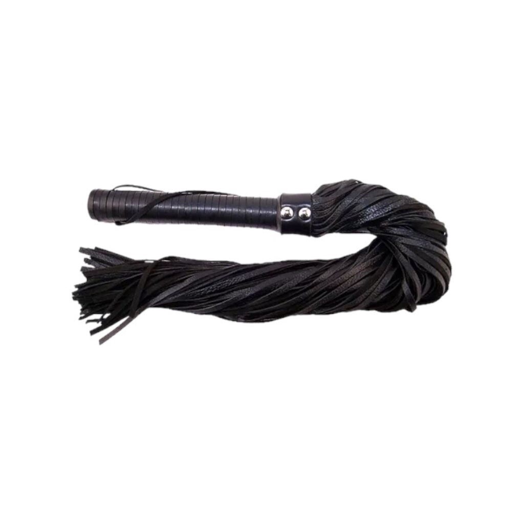 Leather Flogger With Leather Handle, Color: Black