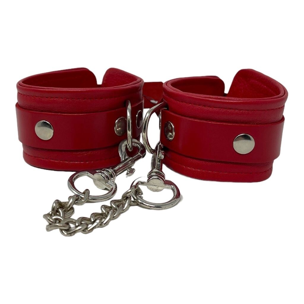 Plain Leather Wrist Cuffs, Color: Red