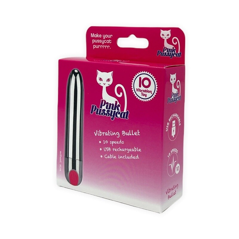 Pink Pussycat Silver Rechargeable Bullet
