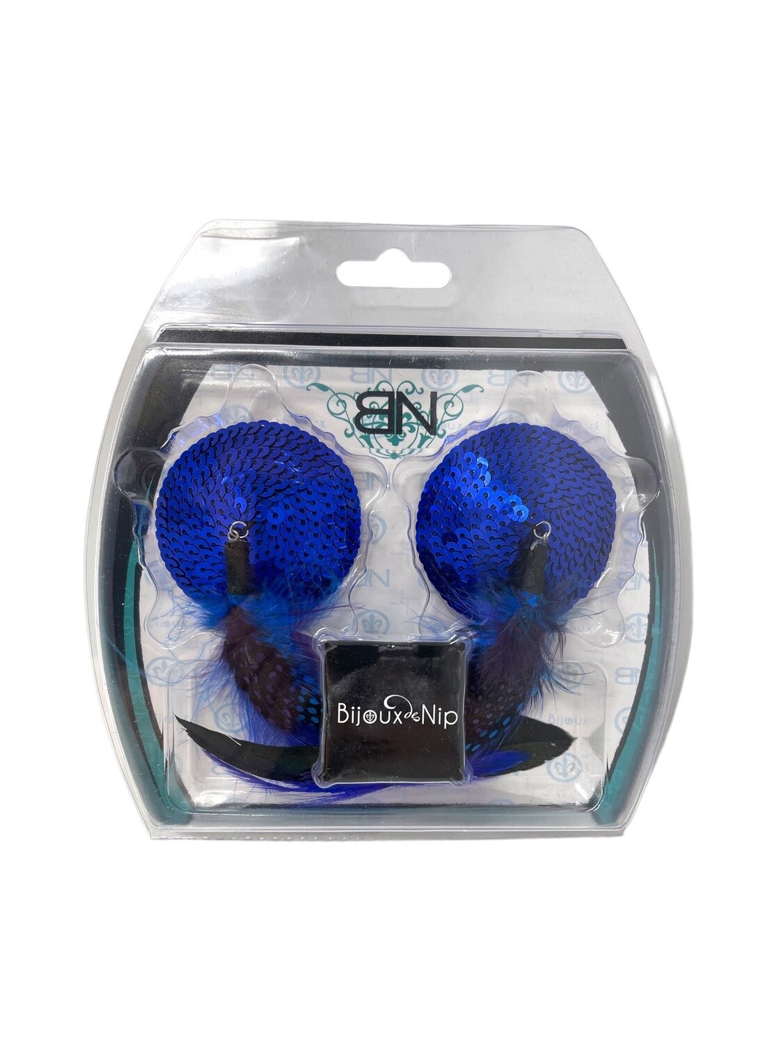 Blue Sequin Pasties With Feathers