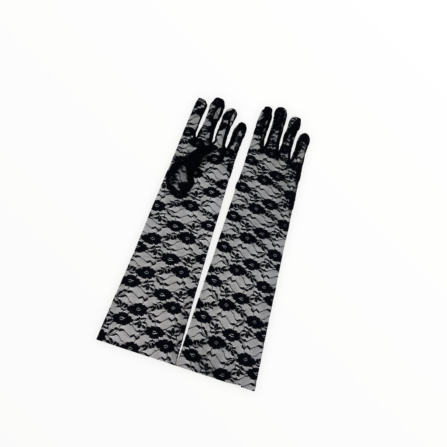 Elbow Length Lace Gloves, Color: Black
