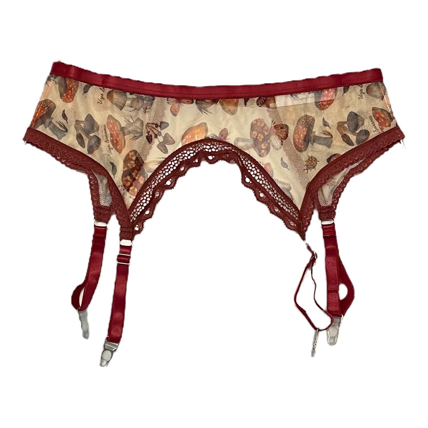 Mushroom Print Adjustable Garter Belt, Size: XS/S