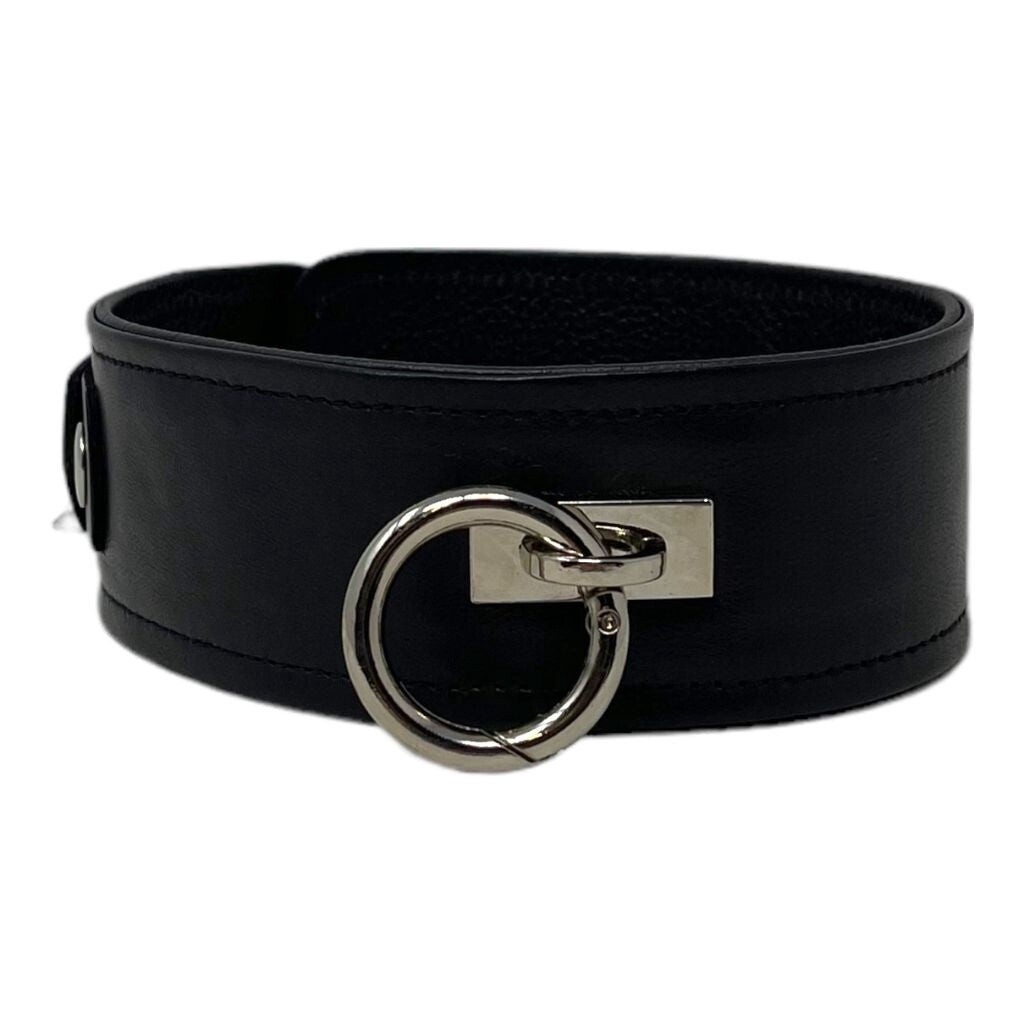 1-Ring Leather Collar, Color: Black