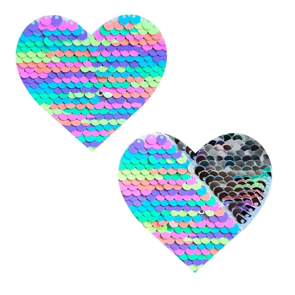 Flip Sequin Heart Pasties, Color: Pastel &amp; Silver