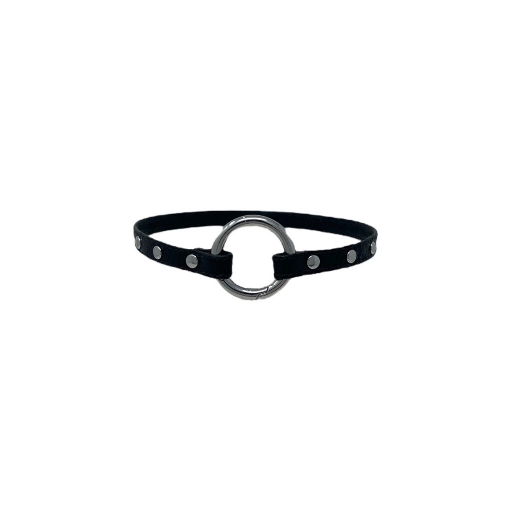 Studded Leather &amp; Silver O-Ring Collar