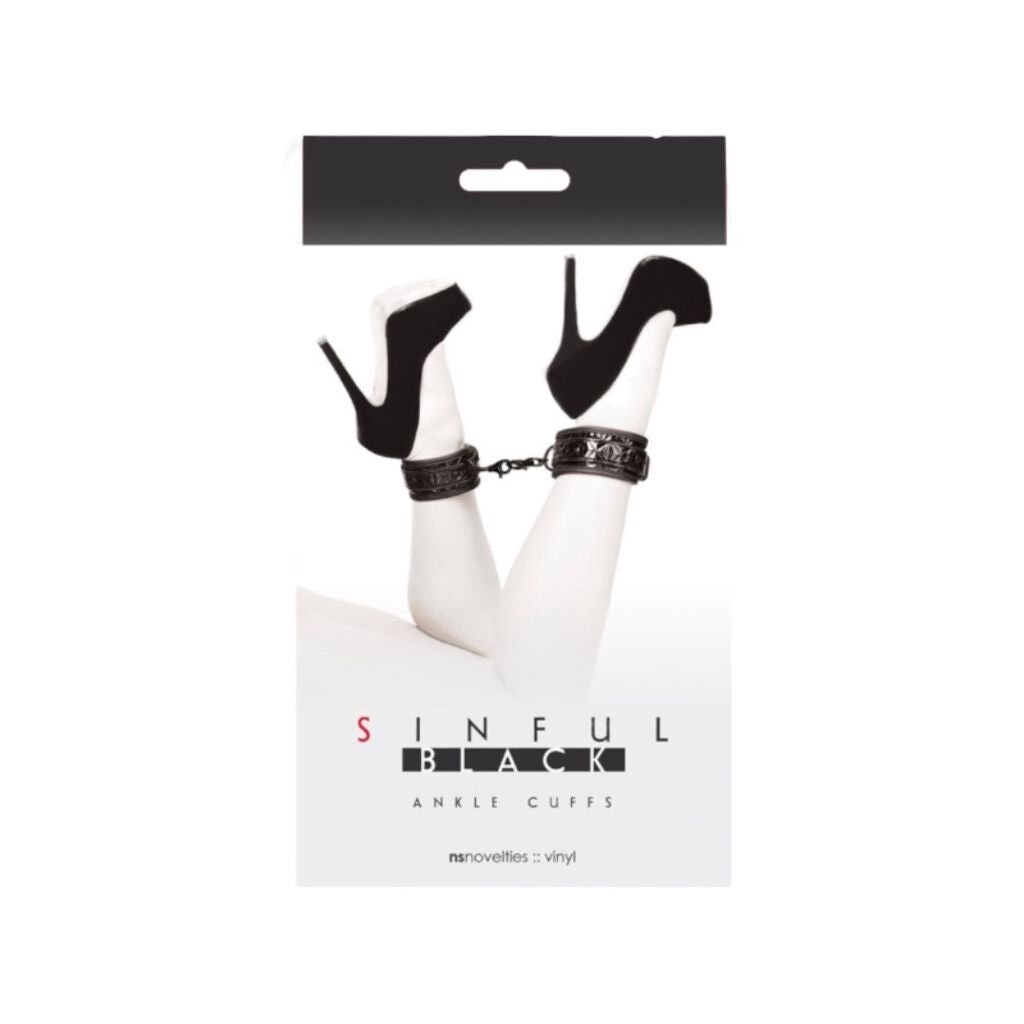 Sinful Bondage Ankle Cuffs, Color: Black