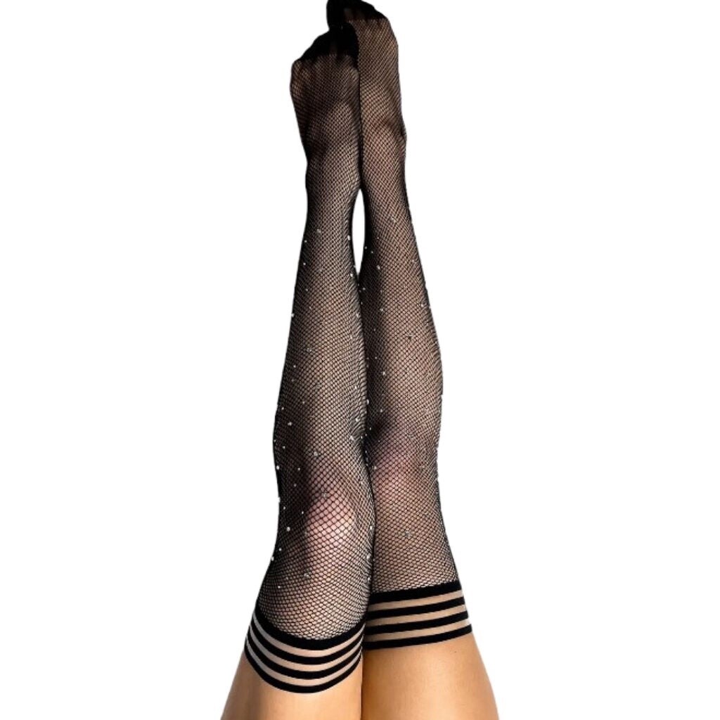 Angelica No-Slip Black Fishnet Thigh Highs, Size: A