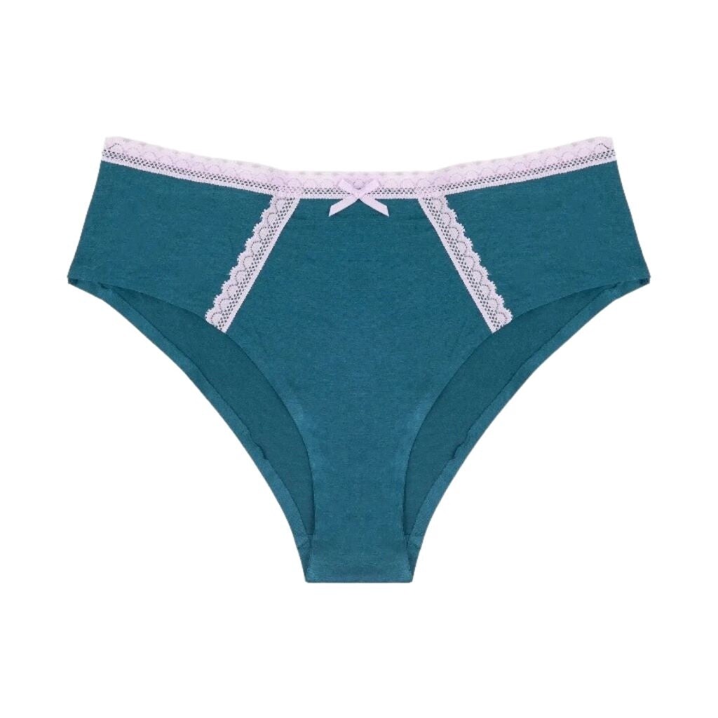 Teal Blue Bikini With Lavender Lace, Size: Small