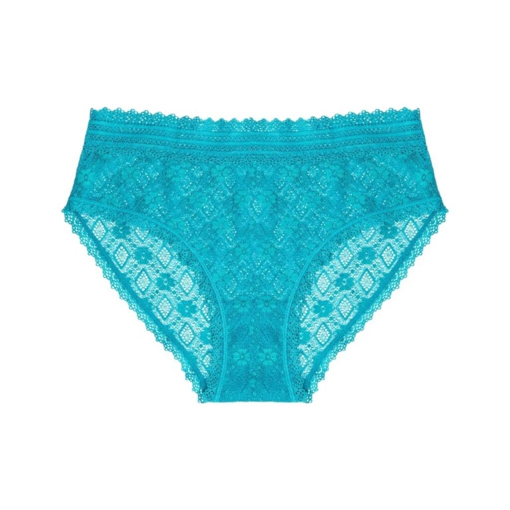 Teal Blue Lace Bikini Brief, Size: Small