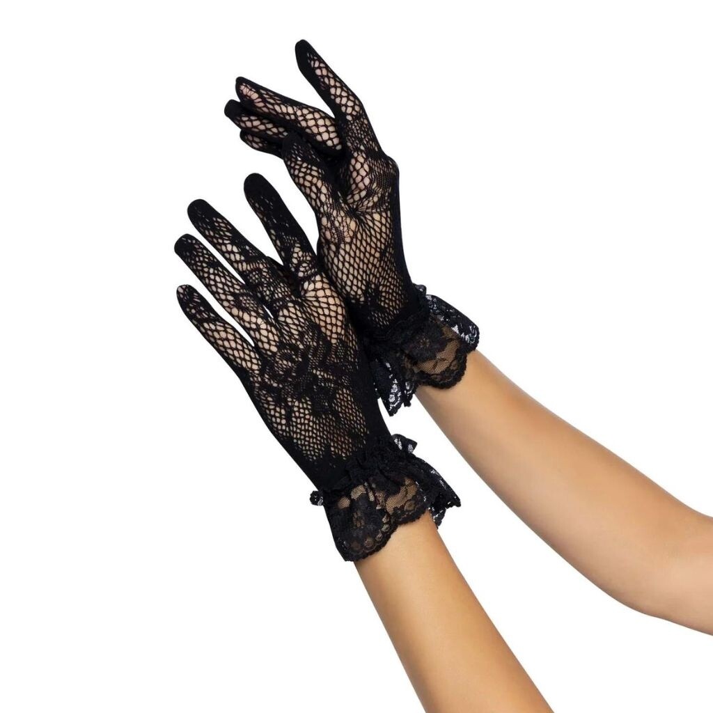 Wrist Length Lace Gloves, Color: Black