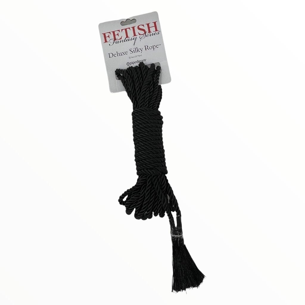 Fetish Fantasy Deluxe Silk Rope 32ft, Color: Black