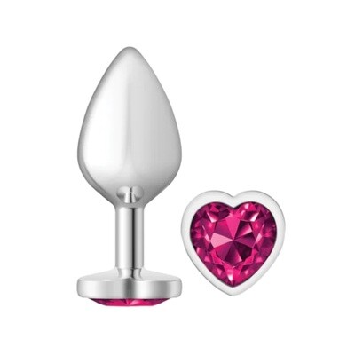 Silver Metal Plug with Pink Heart Gemstone