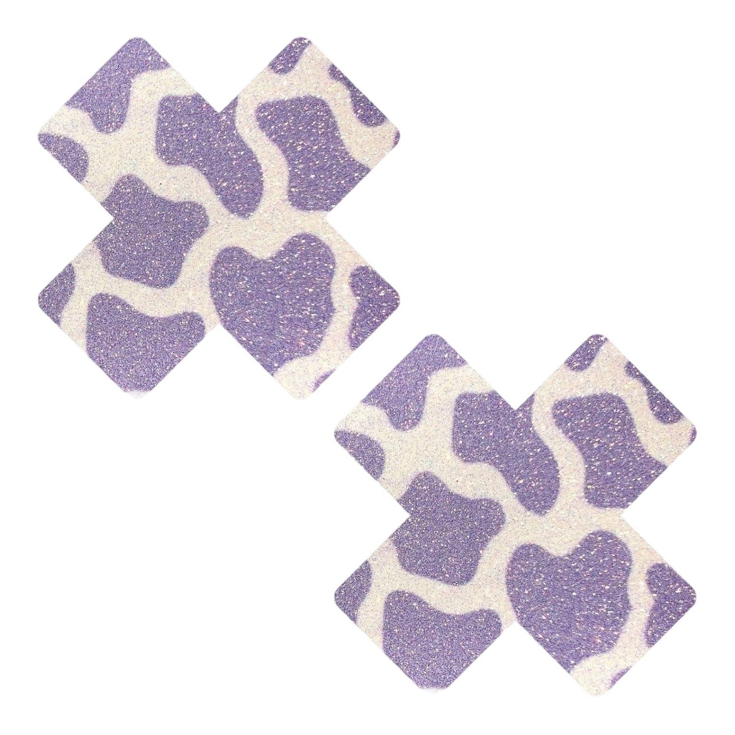 Cow Print Glitter X Pasties, Color: White and Lavender