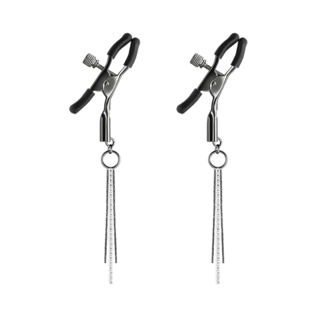 Bound D3 Rhinestone Tassel Nipple Clamps, Color: Gunmetal Grey