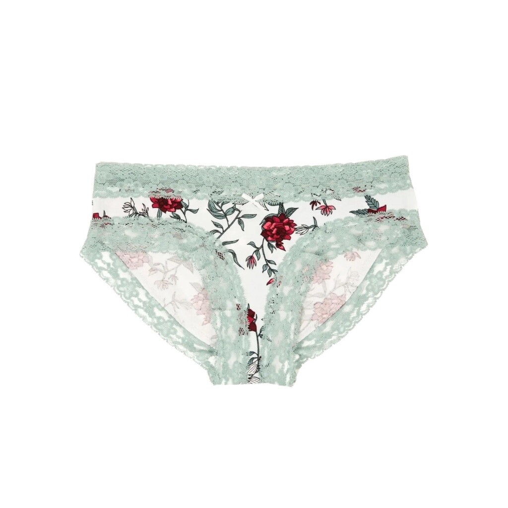 Floral Lace Cotton Bikini Brief, Size: Small