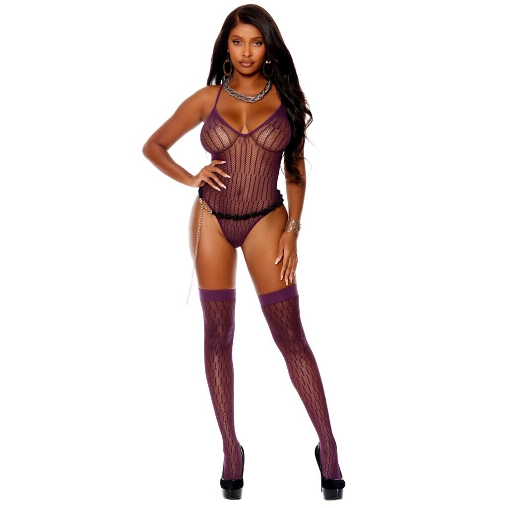 Striped Crochet Deep V Teddy &amp; Stockings