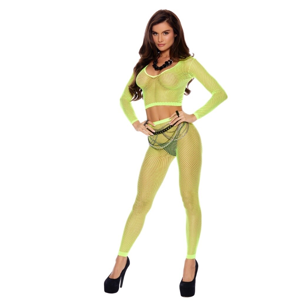 Neon Yellow Diamon Net Top &amp; Legging Set