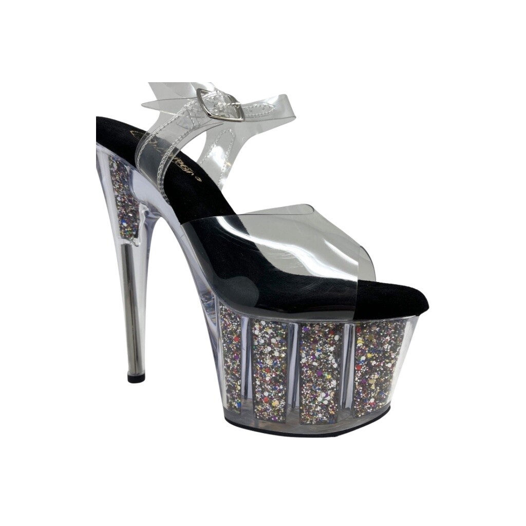 Confetti Glitter Heel With Sandal Ankle Strap, Size: 6