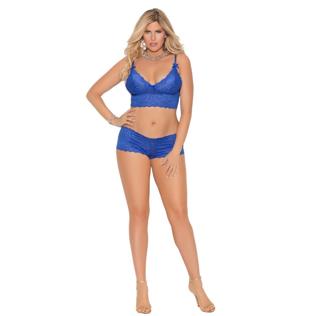 Lace Camisole &amp; Booty Shorts Set - Blue, Size: Small