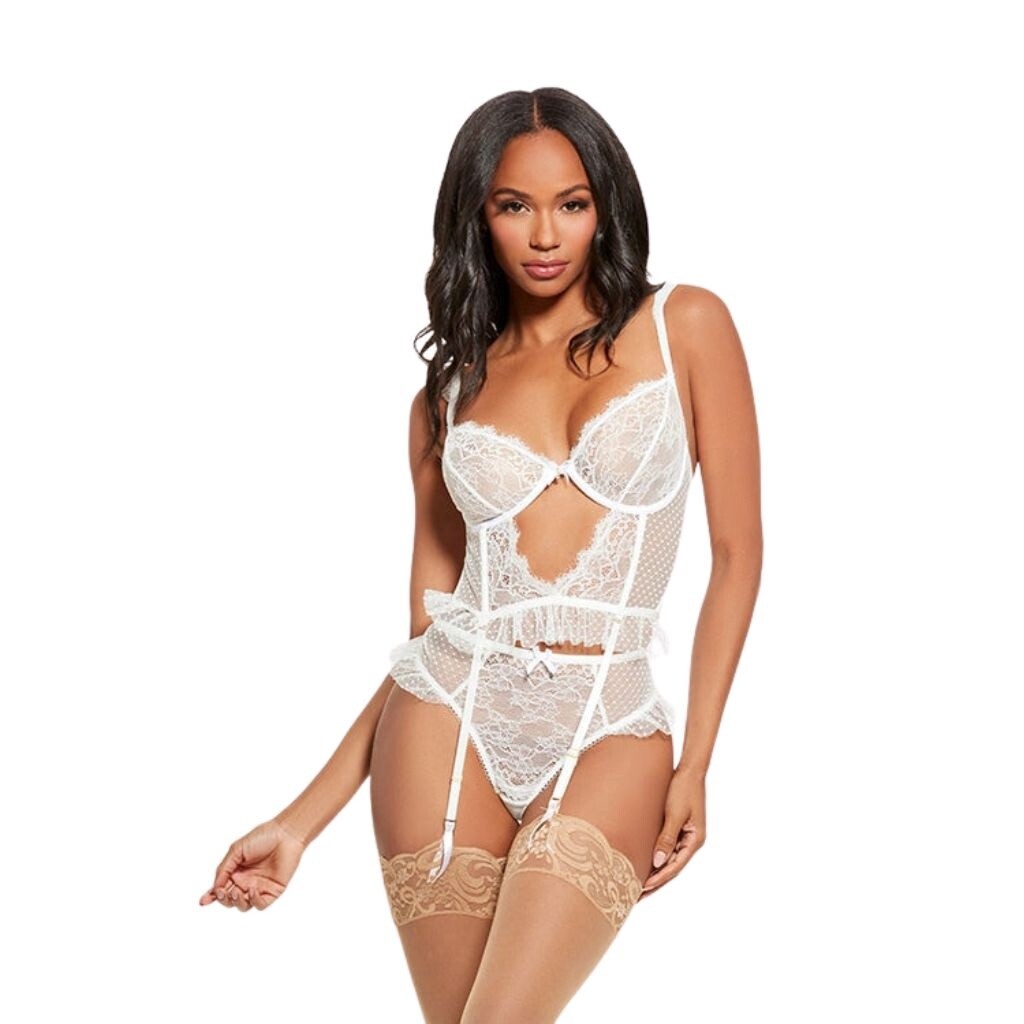 Portia 2 piece bustier &amp; thong Set White, Size: Small