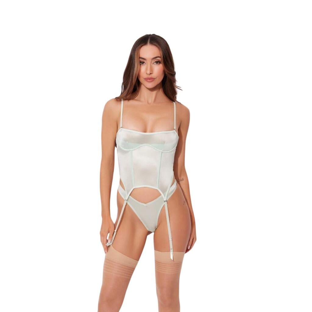 Zoe Bustier &amp; Panty Set - Mint Green, Size: Small