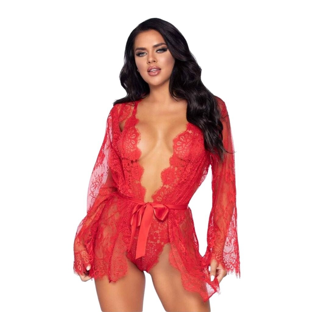 Floral Lace Teddy &amp; Matching Robe