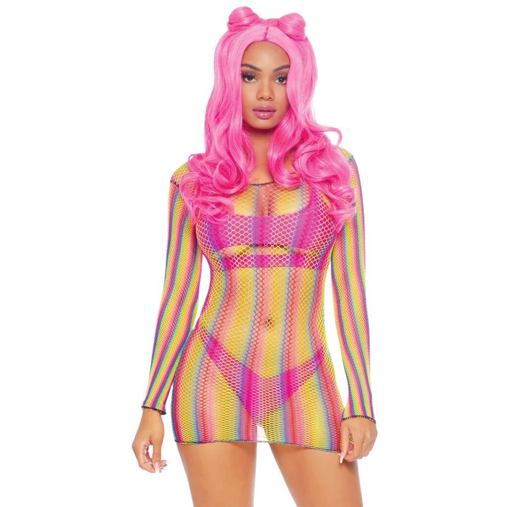 Rainbow Stripe Halter Mini Dress