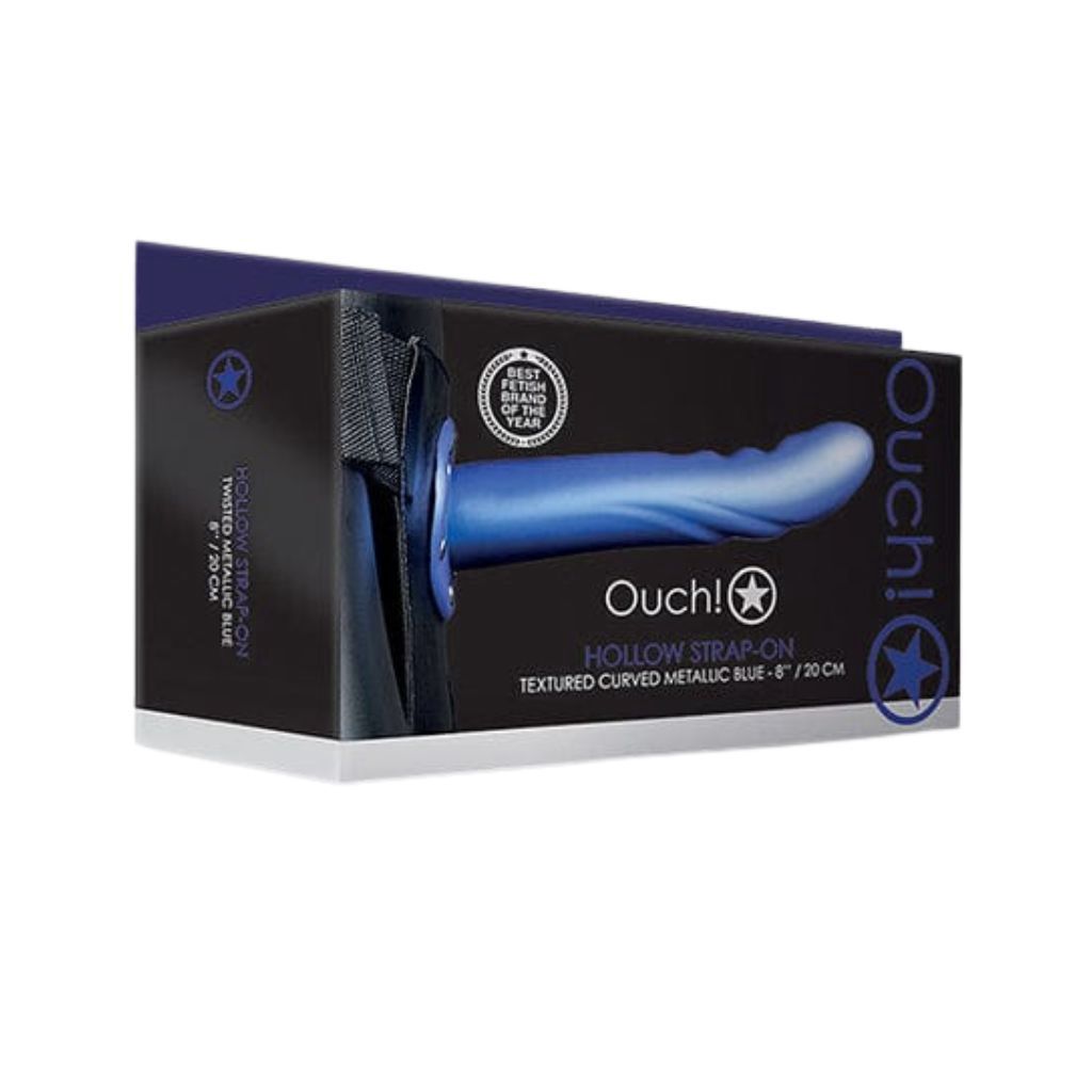 Ouch! Curved Hollow Strap-On - Metallic Blue