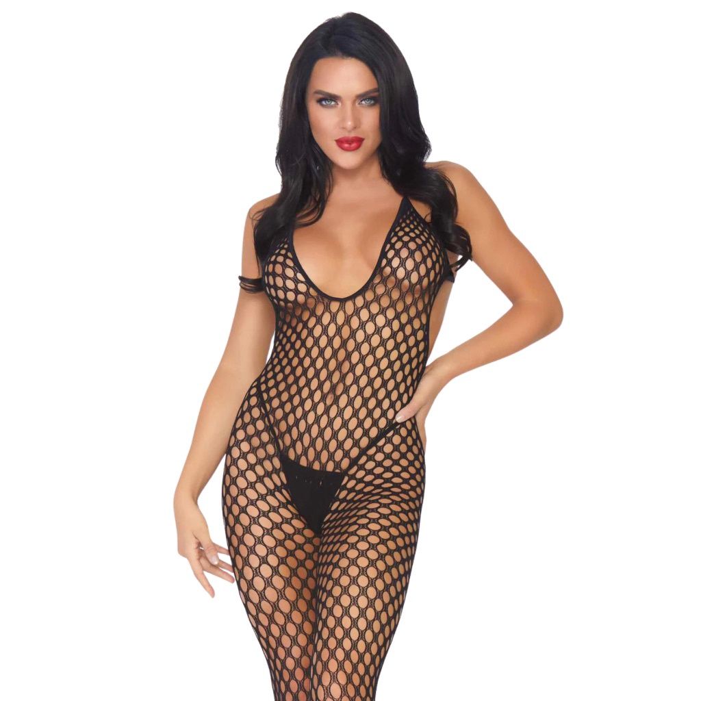 Footless Fishnet Bodystocking - Black