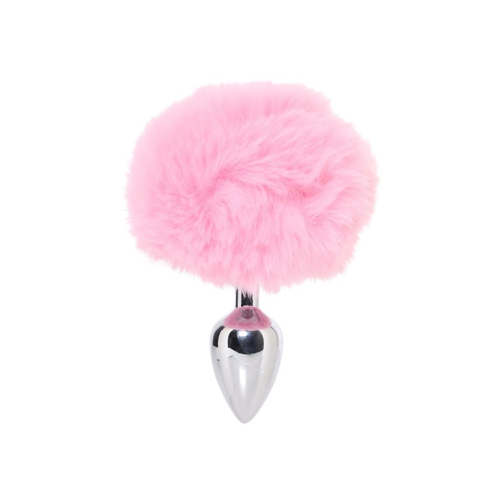 Fluffy Bunny Metal Butt Plug, Color: Pink