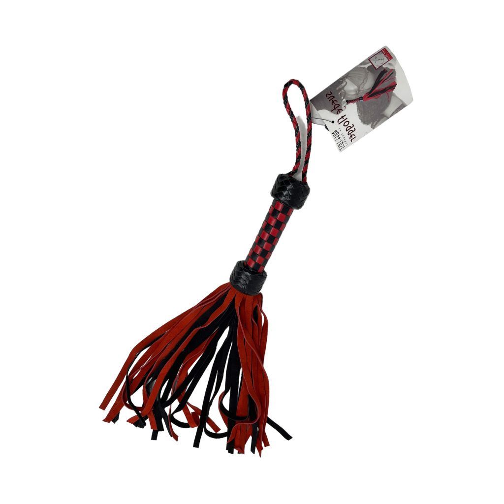 Short Suede Flogger With Woven Handle, Color: Red &amp; Black