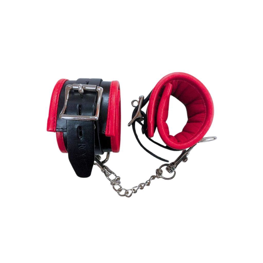 Padded Leather Ankle Cuffs, Color: Black &amp; Red