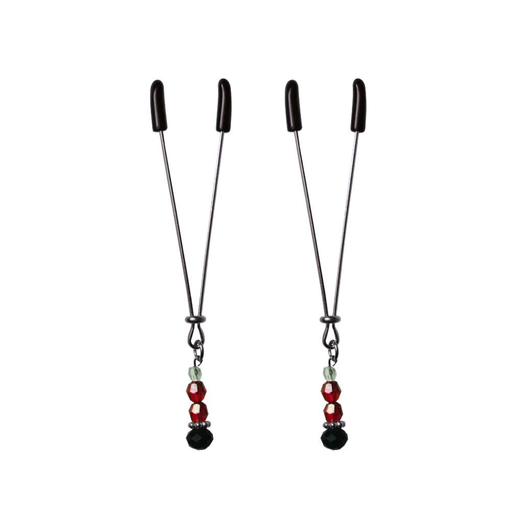 S&amp;M Ruby Black Adjustable Beaded Nipple Clips