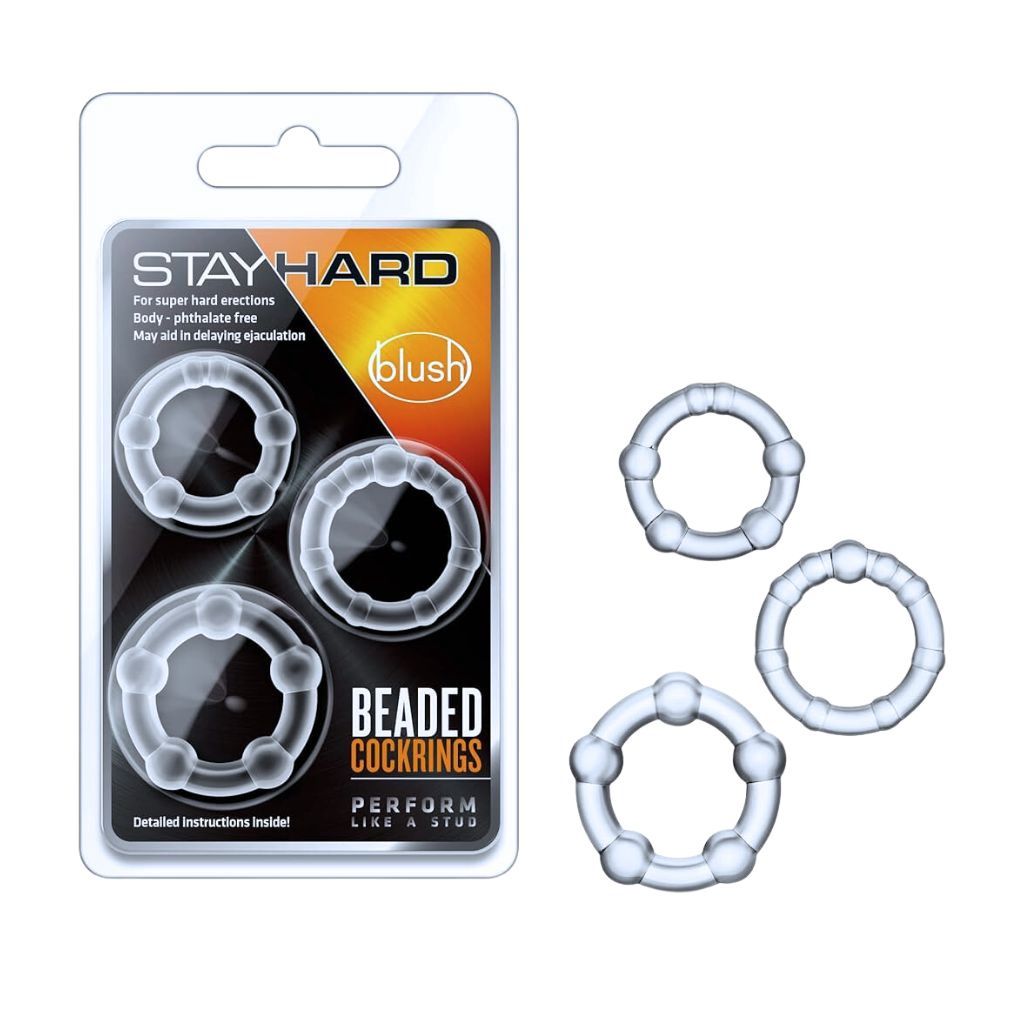 Stay Hard Beaded C-Rings, Color: Clear