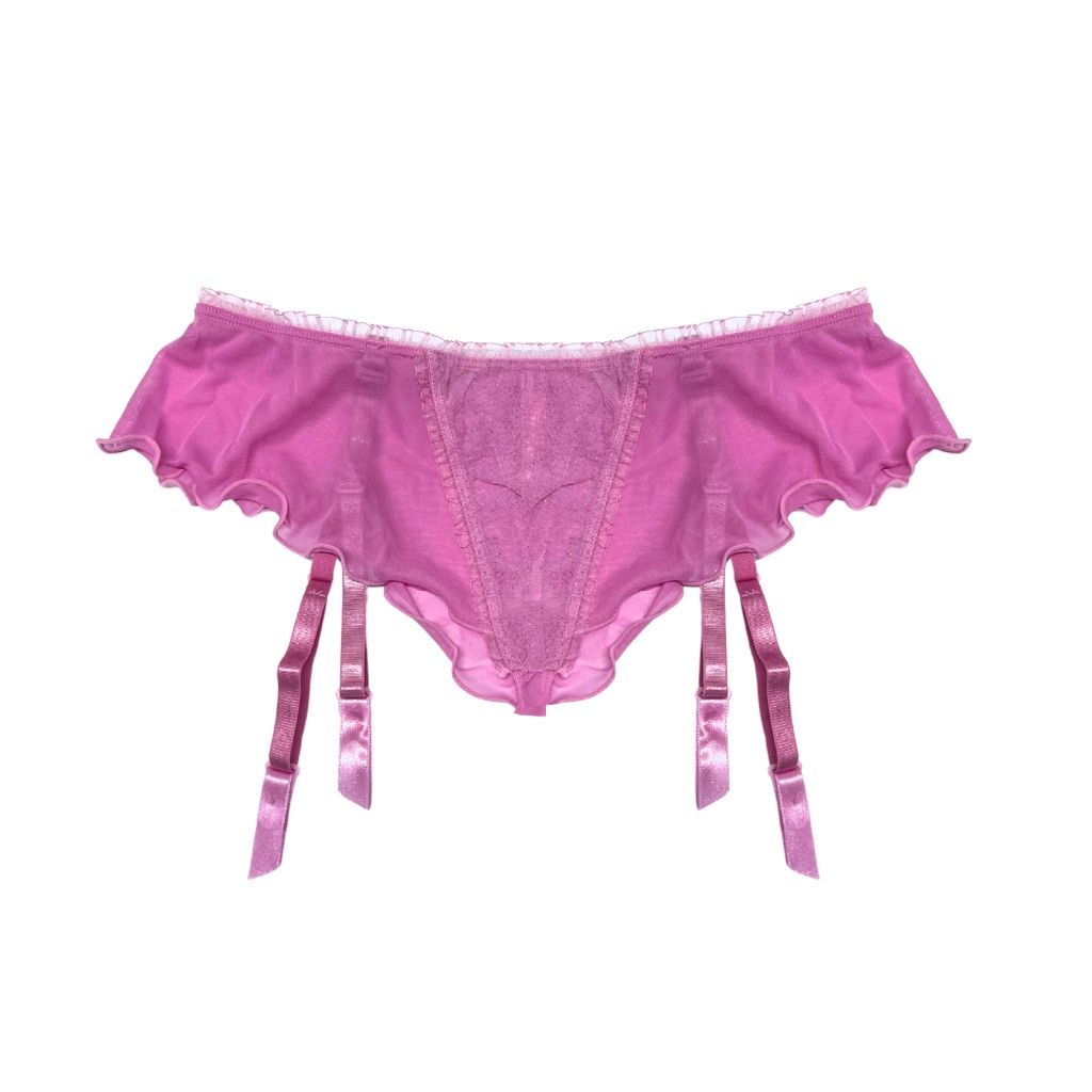 Pink Garter &amp; Thong Set With Ruffled Edges, Size: 5