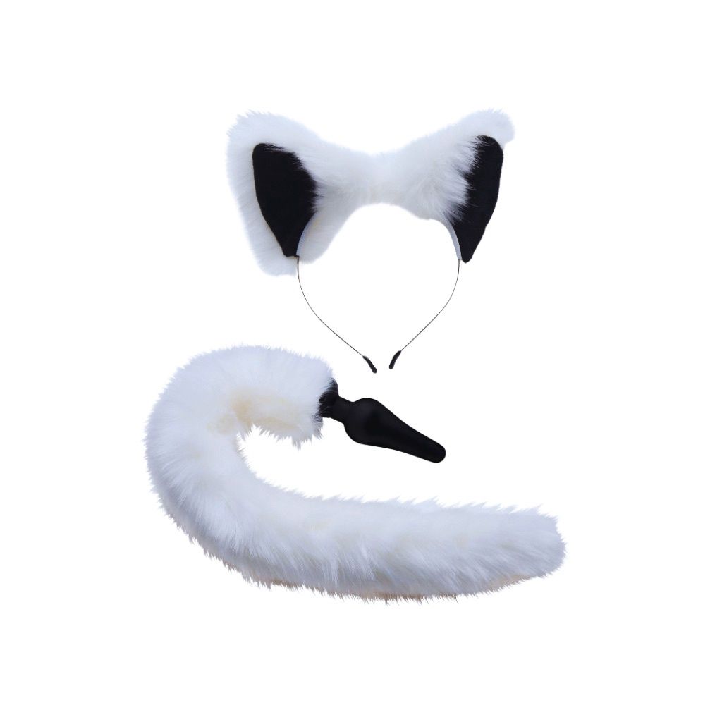 White Fox Tail Silicone Anal Plug &amp; Ears Set