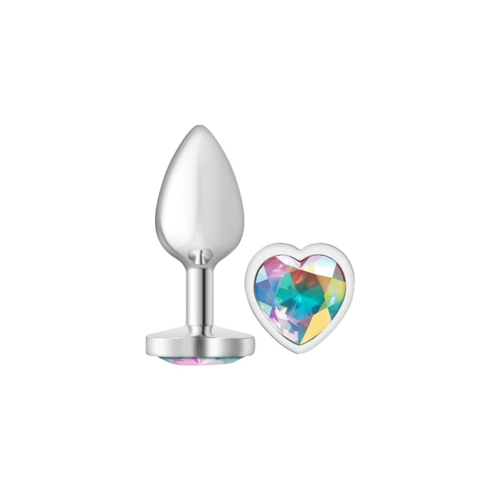 Cheeky Charms Iridescent Heart Silver Plug, Size: Small