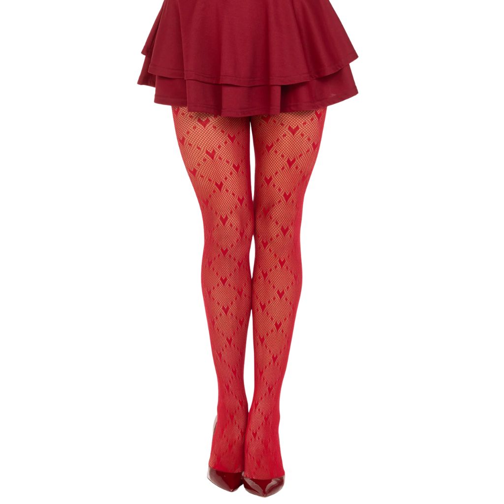 Love Struck Heart Net Tights, Color: Red