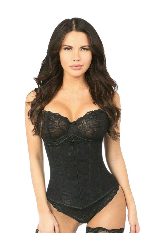 Black Underbust Corset With Lace Overlay
